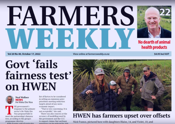 This week's Farmers Weekly reflects farmers' anger over the We Waka Eke Noe emissions charging scheme.