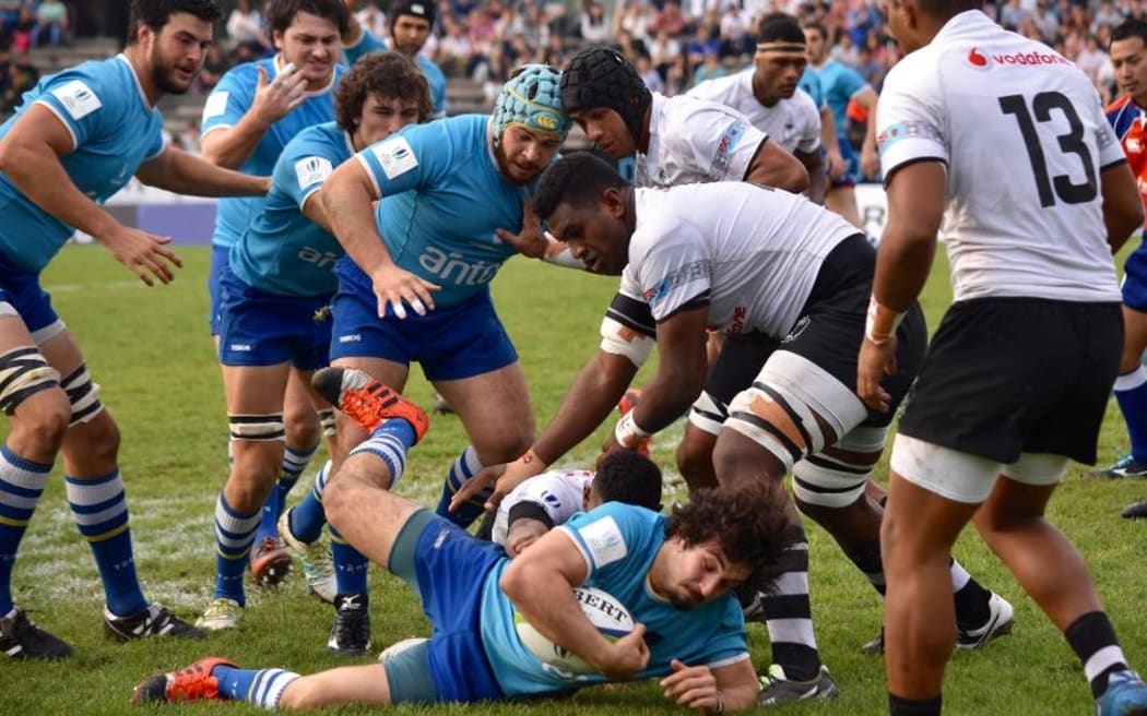 Uruguay and Fiji clash in World Rugby's under-20 trophy, Montevideo, 2017.