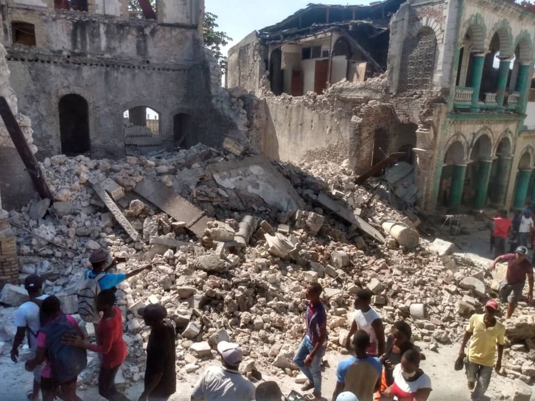 Damaged buildings in Jeremie Haiti after a 7.2 magnitude earthquake struck the country on 14 August 2021. The earthquake's epicenter was 12km northeast of Saint-Louis-du-Sud, with a depth of 10km.