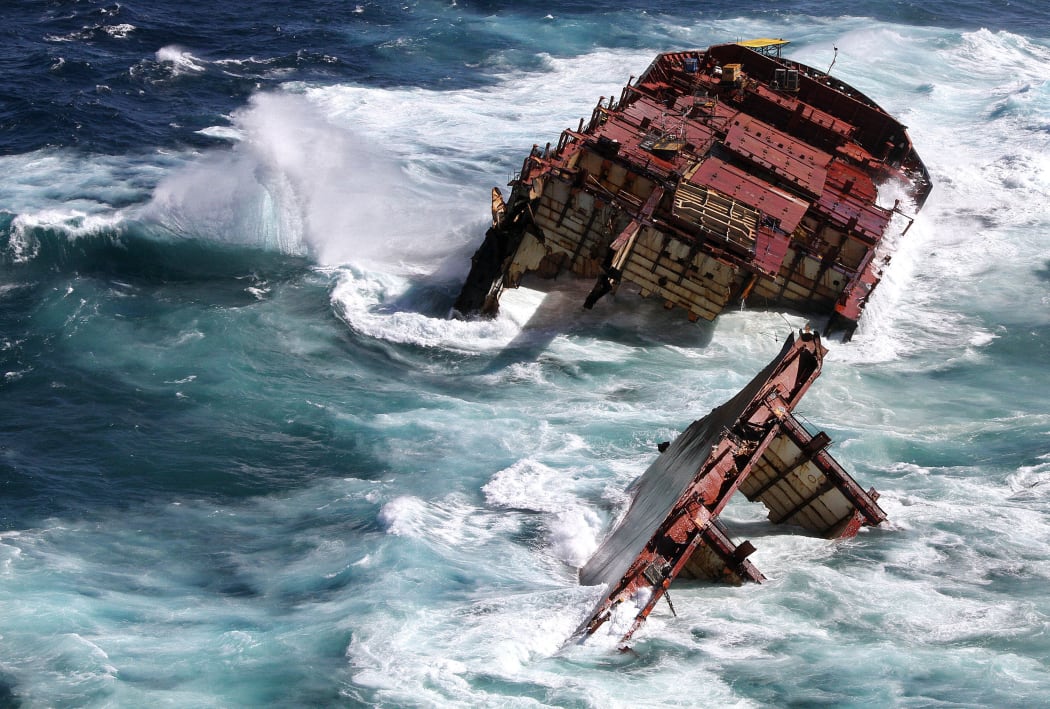 MV Rena was stuck on Astrolabe Reef as it was pounded by high seas off the coast of Tauranga (picture released on 4 April, 2012).