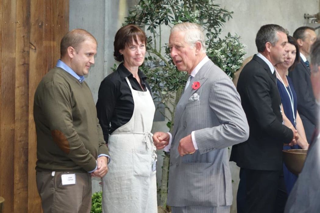 Prince Charles chats to some of the Nelson Tasman region's food and wine producers at the event in the Mahana Winery cellar,
