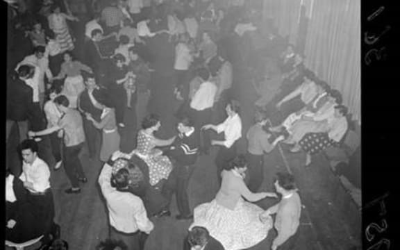 Rock and roll dancers at Youth Club, Taita, Lower Hutt. (Evening post)