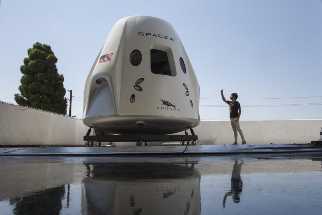 A mock up of the Crew Dragon spacecraft taken on August 13, 2018 in Hawthorne, California.