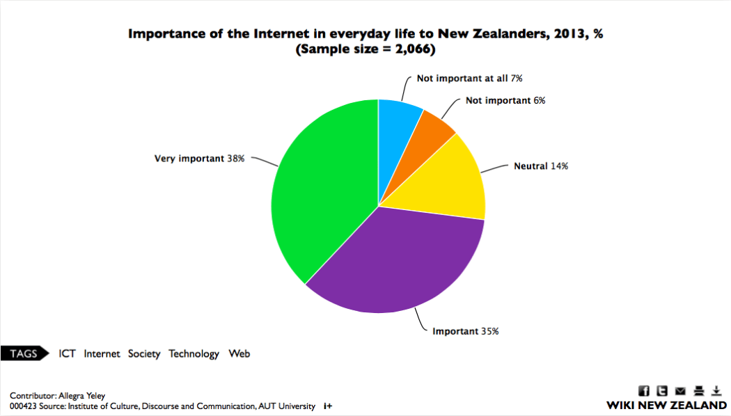A pie chart showing "importance of the internet to New Zealanders everyday life"