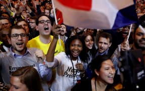 Supporters of Emmanuel Macron, presidential candidate for the En Marche! movement.