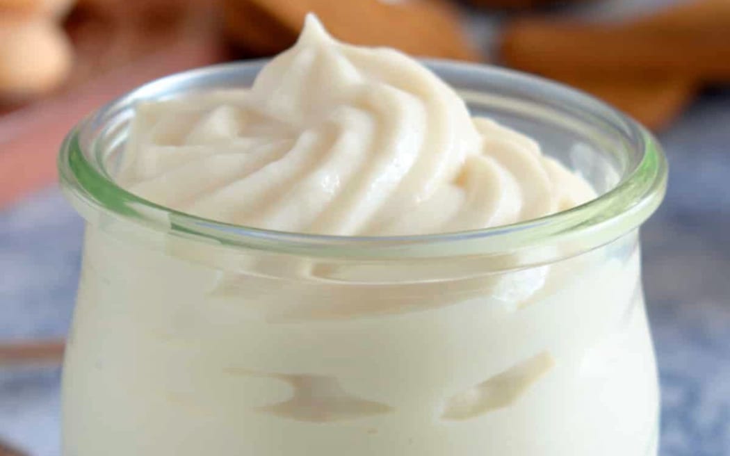 vegan mascarpone, whipped in a glass jar