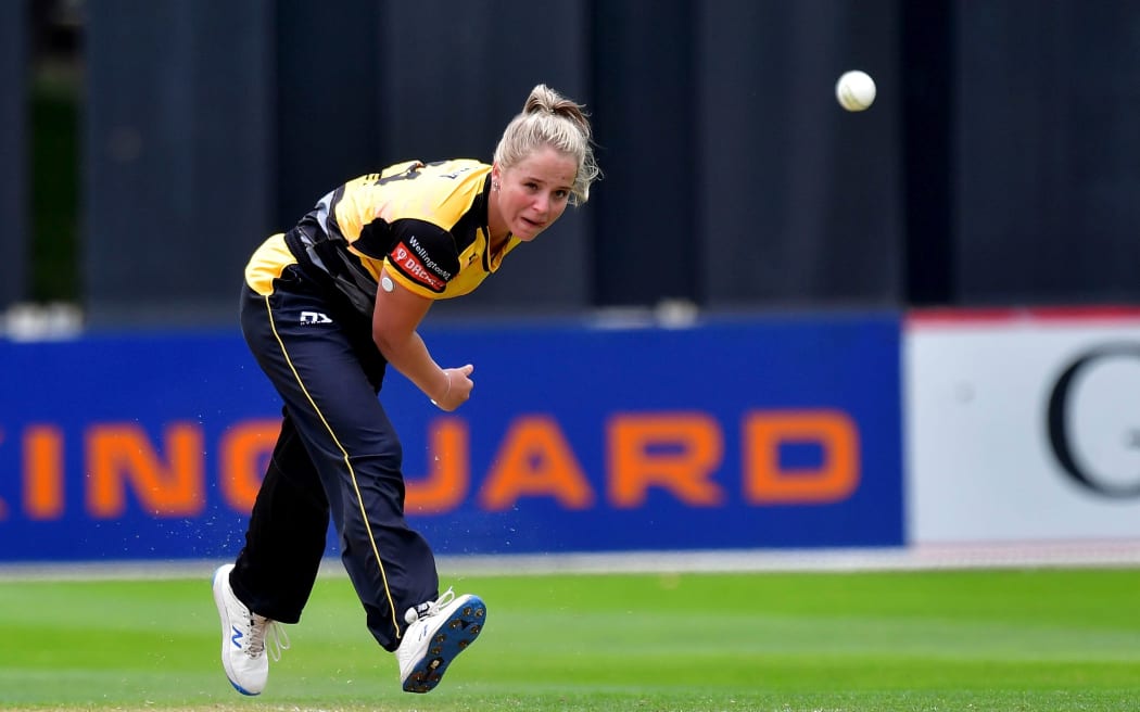 Blaze's Jess Kerr bowls during the Super Smash cricket match.