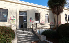 The courthouse was tagged six times.