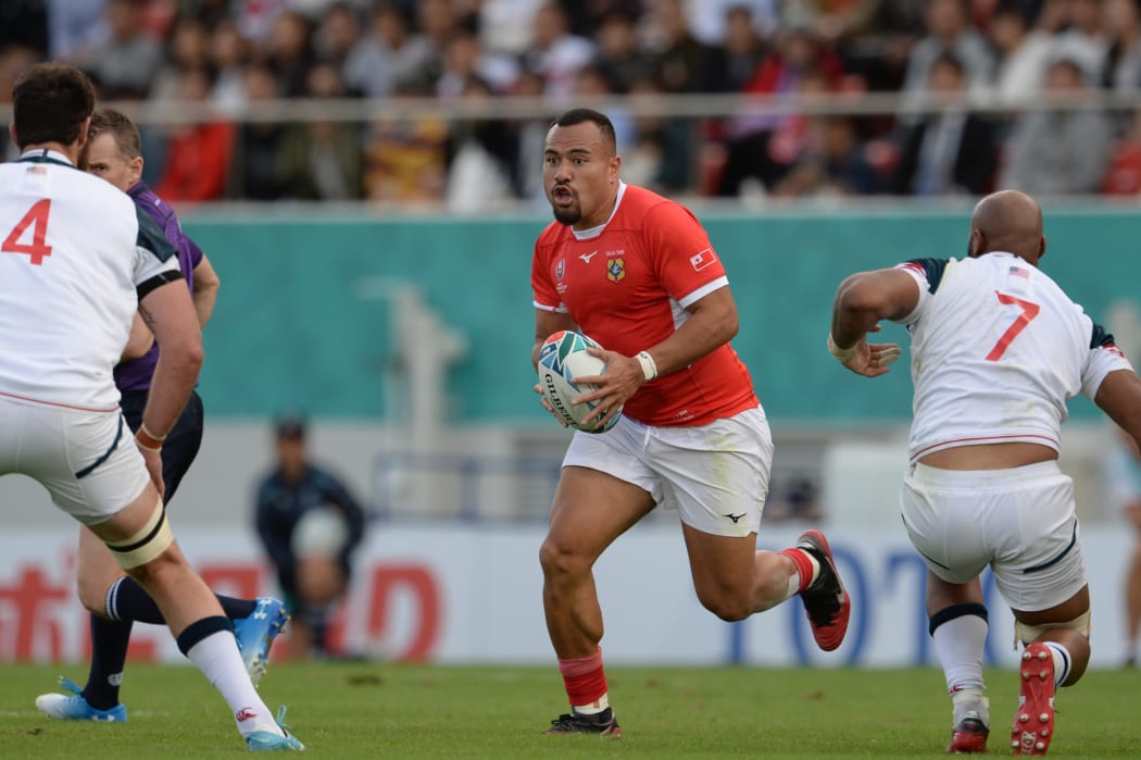James Faiva during Tonga's 2019 Rugby World Cup match against the USA.