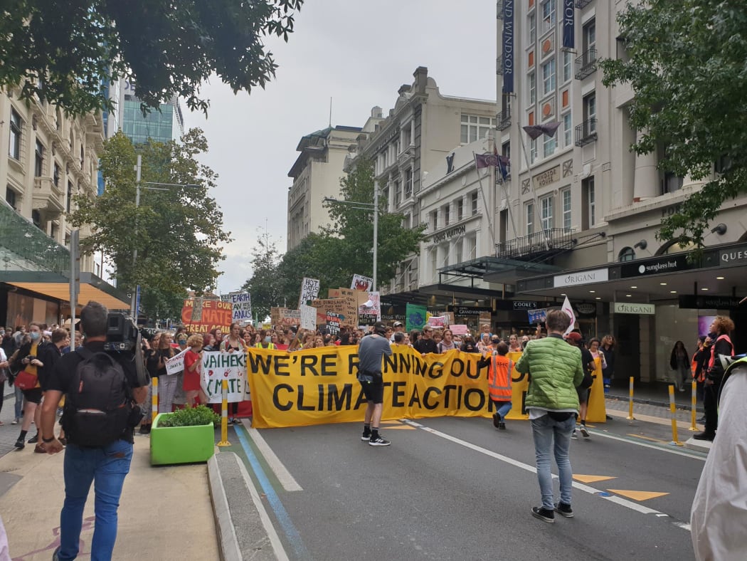 In Auckland there are chants of "people power", and "climate change has got to go, hey hey, ho ho", as the march gets under way.