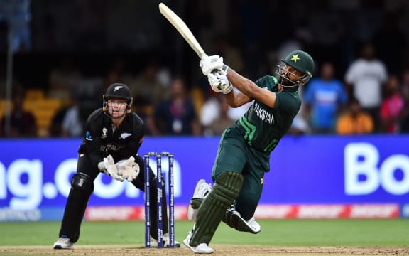 Pakistan's Fakhar Zaman in action while batting during the ICC Cricket World Cup 2023 match between New Zealand and Pakistan at the M. Chinnaswamy Stadium in Bengaluru, Karnataka, India. Saturday, 04 November 2023. Copyright Photo: Raghavan Venugopal / www.photosport.nz