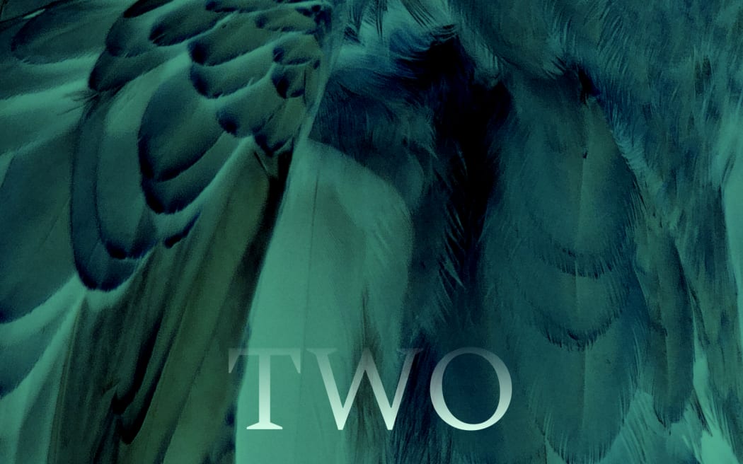 Ghostly sickly green feathers are reminiscent of churning water, the word "Two" is imposed over the image.