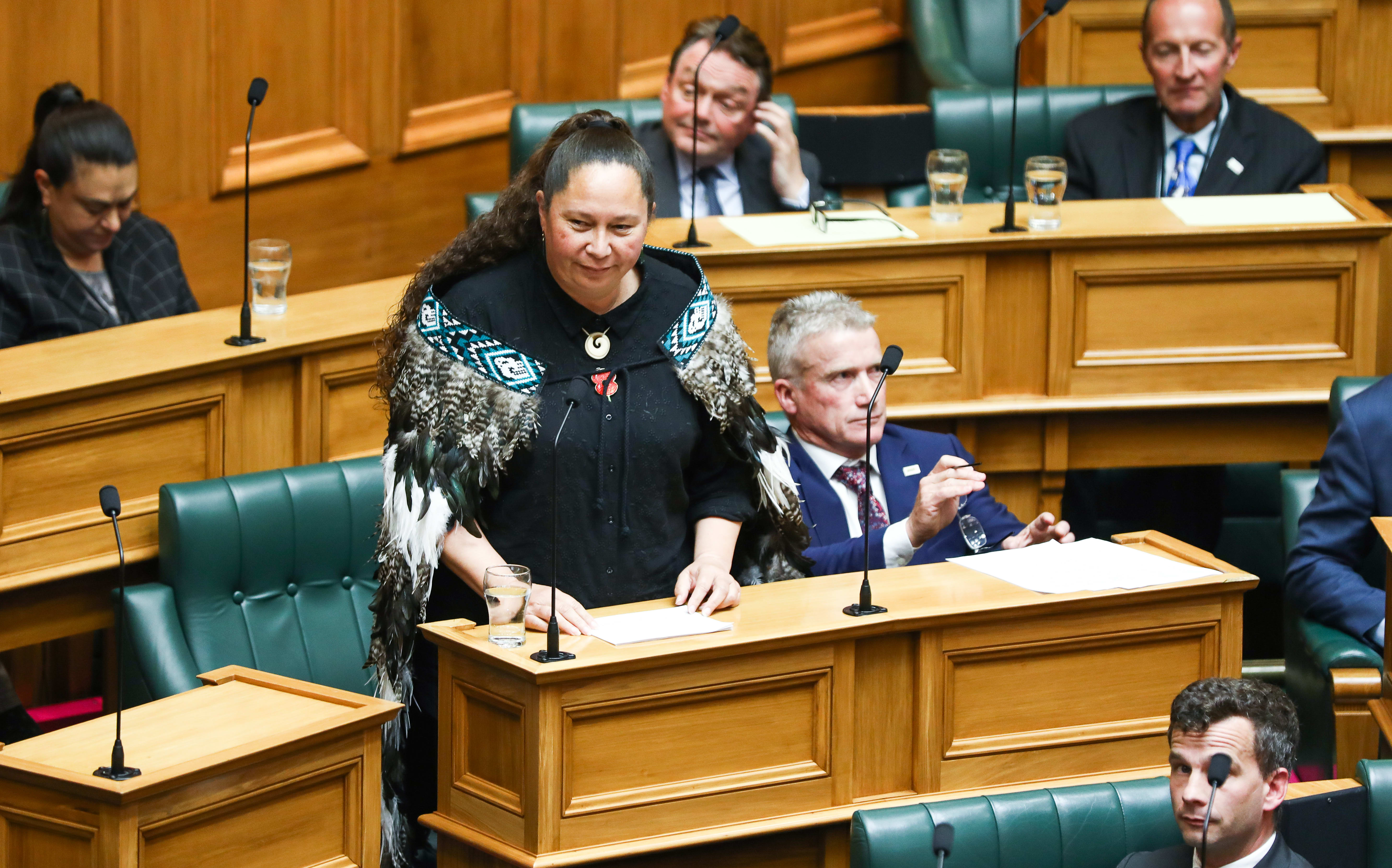ACT MP Nicole McKee wears a korowai gifted to her by the Council of Licenced Firearms Owners