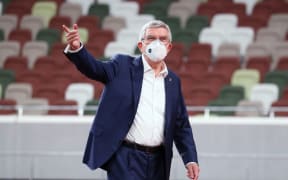 IOC President Thomas Bach at the  Tokyo National Stadium (Olympic Stadium). 2020.