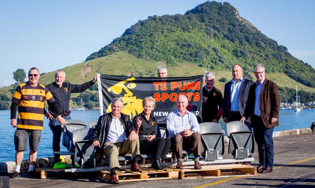 Lancaster Park seats arrive in Tauranga before being taken to Te Puke