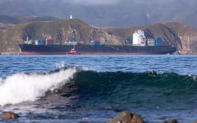 The MV Shiling cargo ship is being towed into Wellington Harbour this morning, 23 May, after losing power and issuing a Mayday call near Farewell Spit on 12 May.