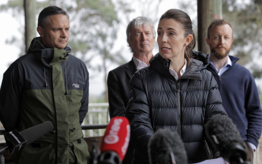 Prime Minister Jacinda Ardern announces farm emissions pricing proposals with Climate Change Minister James Shaw, Agriculture Minister Damien O'Connor and Emergency Management Minister Kieran McAnulty.