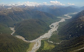 The Otira River, left, joins the Taramakau River on the West Coast.