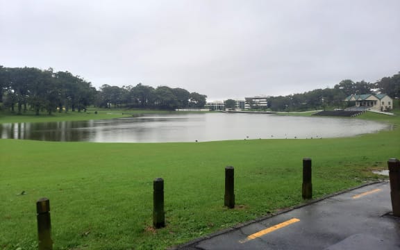 The lake formerly known as the Auckland Domain on the Saturday morning after the downpour.
