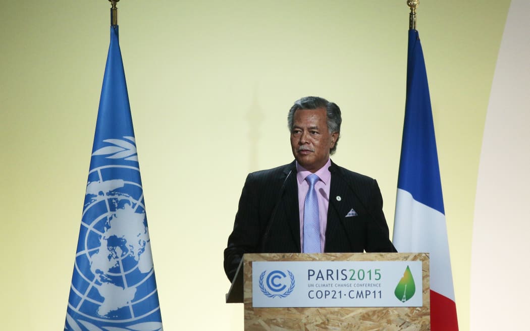 Cook Islands Prime Minister Henry Puna speaks at the COP21 climate change summit in Paris.