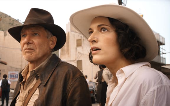 (L-R): Indiana Jones (Harrison Ford) and Helena (Phoebe Waller-Bridge) in Lucasfilm's INDIANA JONES AND THE DIAL OF DESTINY. ©2023 Lucasfilm Ltd. & TM. All Rights Reserved.