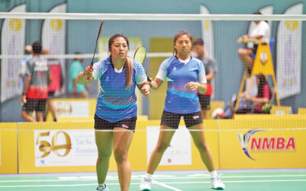 Janelle Pangilinan, left, and Jen Savellano in action during the Pacific Mini Games 2022.