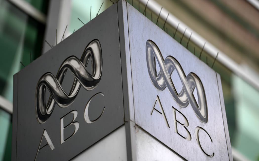 The logo of the Australian Broadcasting Company is seen on it's head office in Sydney, in 2018.