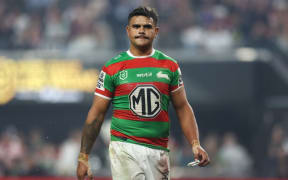 Latrell Mitchell of the Rabbitohs looks dejected during the round one NRL match against the Manly Sea Eagles in Los Vegas in March 2024.
