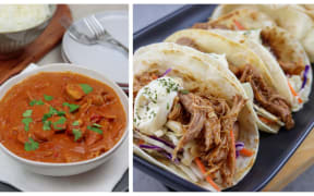 Butter chicken, pulled pork tortillas and crunchy fish