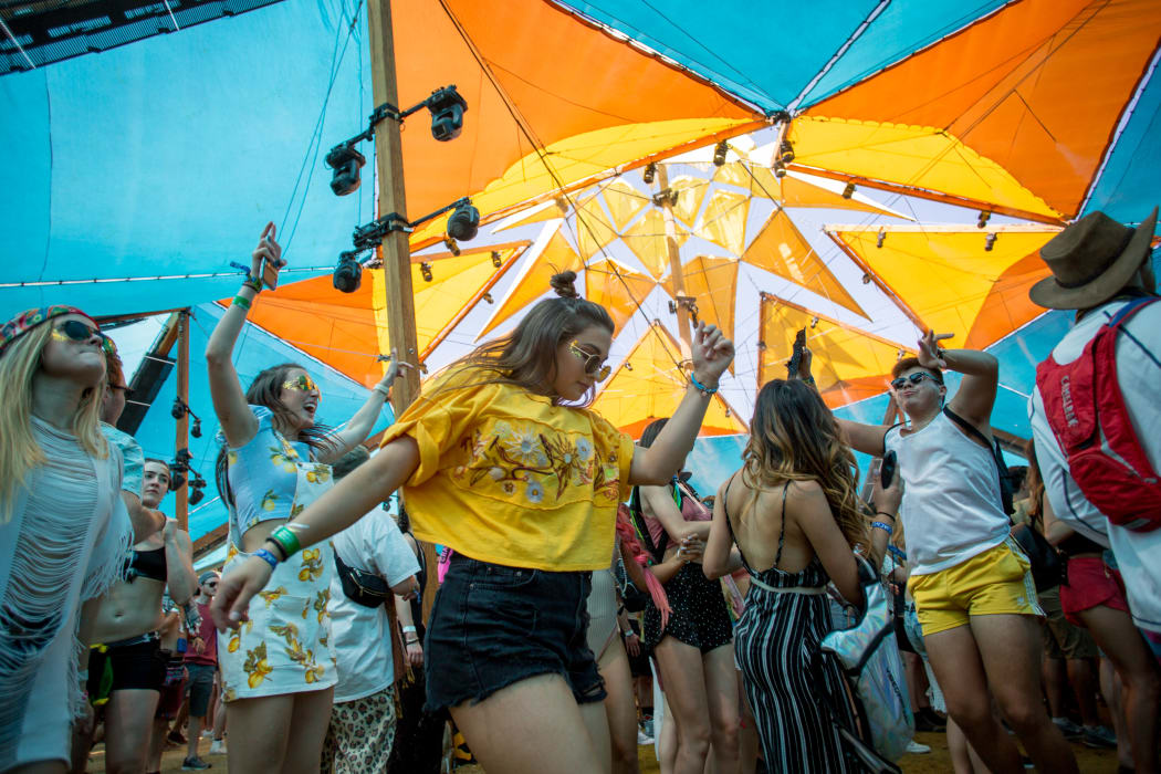 Fans dance to Goldfish in the Do Lab tent at the Coachella Music and Arts Festival in Indio, California.