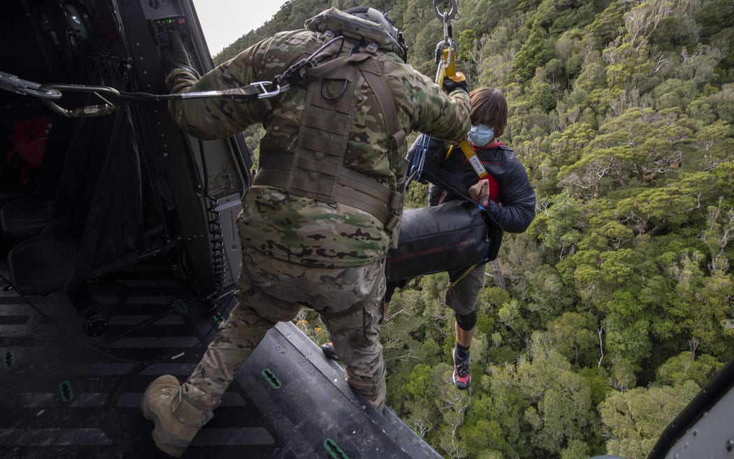 A no. 3SQN NH90 Helicopter assists NZ Police and LandSAR with a search and rescue operation to find two missing trampers - Dion Reynolds and Jessica O'Connor - in the Kahurangi National Park.