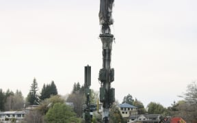 A vandalised One NZ cellphone communications tower in Wānaka on Friday 10 October, 2025.