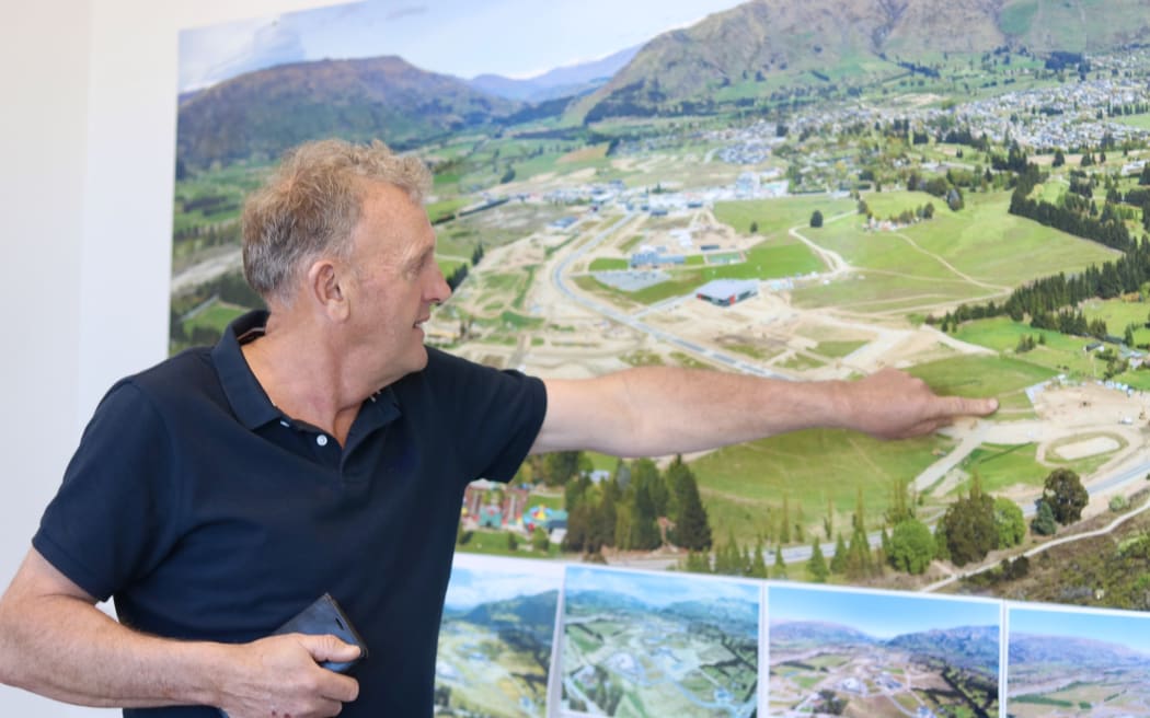 Three Parks developer Allan Dippie pointing out the location of the proposed restaurant.