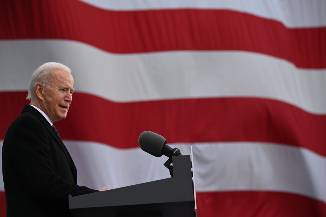 US President-Elect Joe Biden speaks in Delaware before departing for Washington, DC on 19 January.