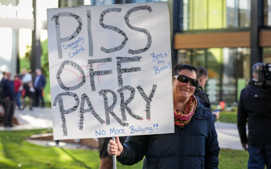 Ben Bell supporters outside of the Gore district council building on 16 May, 2023.