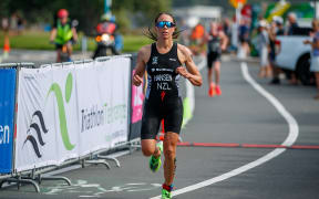 Andrea Hansen 2nd place in the women’s race during 2022 Oceania Triathlon Cup Mount Maunganui at Marine Parade in Mount Maunganui, New Zealand on Sunday April 03, 2022.