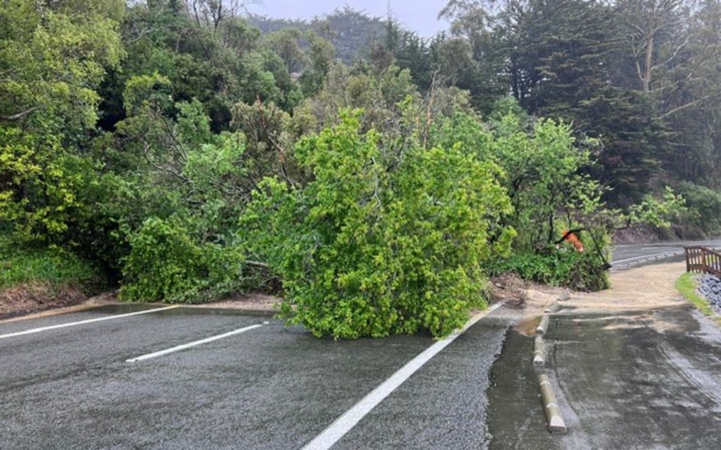 Slip and flooding on Portobello Road close to MacAndrew Bay.