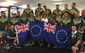 The Cook Islands squad prior to their test match against Lebanon.