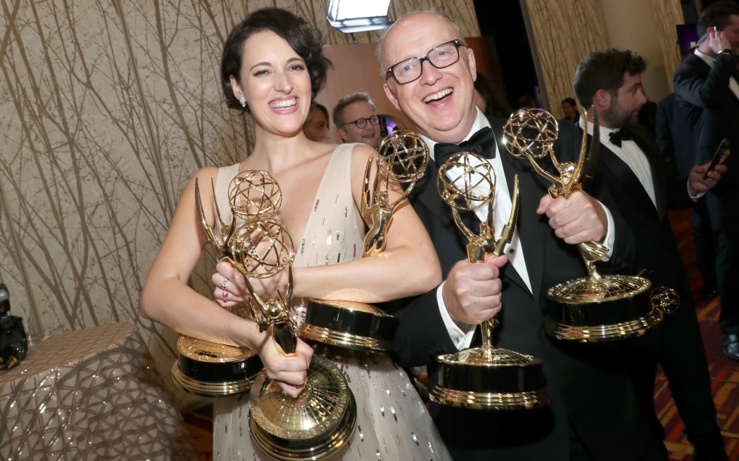 LOS ANGELES, CALIFORNIA - SEPTEMBER 22: Outstanding Comedy Series Winner Phoebe Waller-Bridge and Director for a Comedy Series Winner Harry Bradbeer
