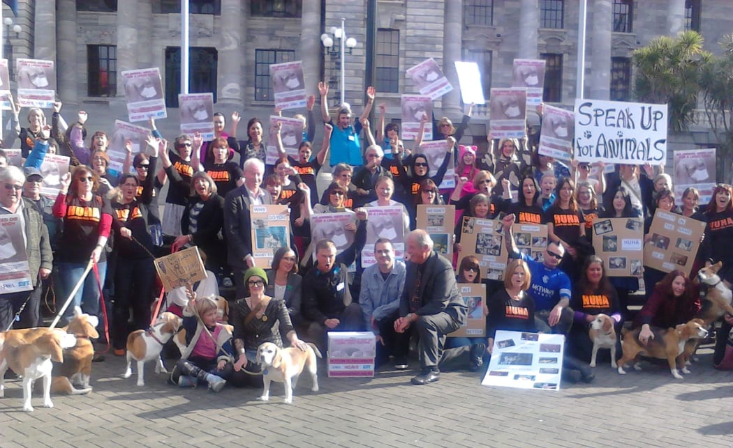 Animal rights groups outside Parliament on Tuesday.