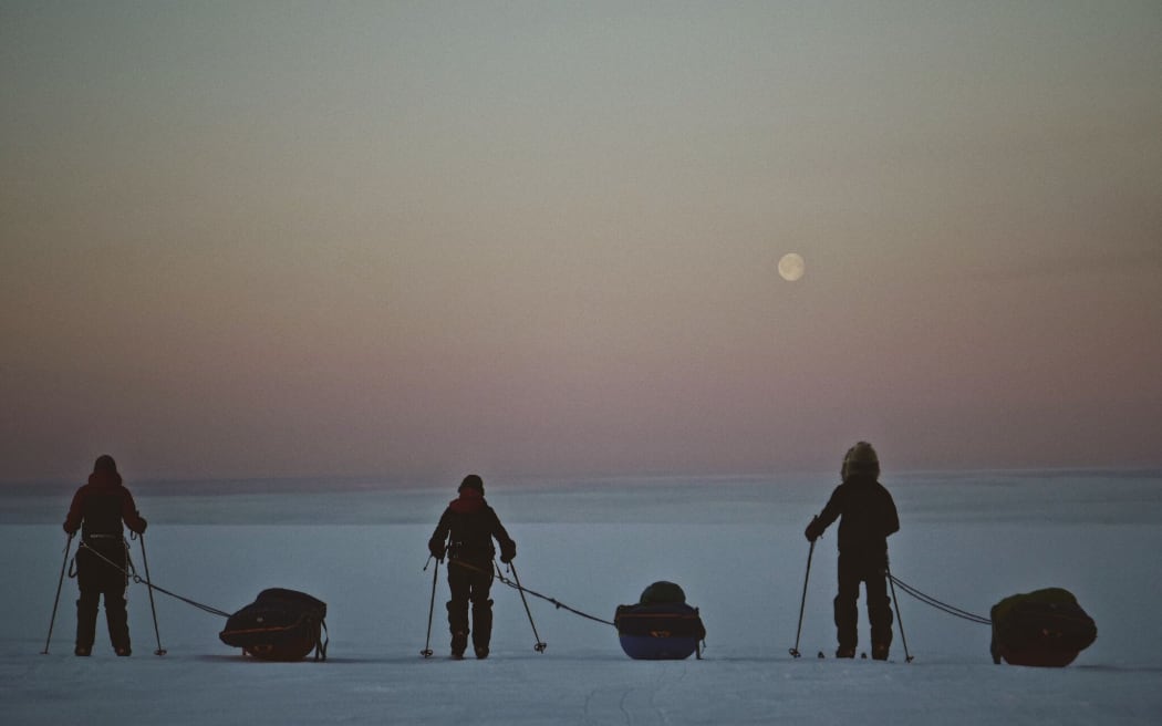 The team during their month-long traverse of Greenland's ice cap.