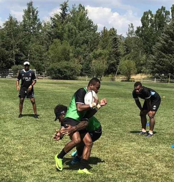 Fiji players training in Utah ahead of the Rugby World Cup Sevens later this month.