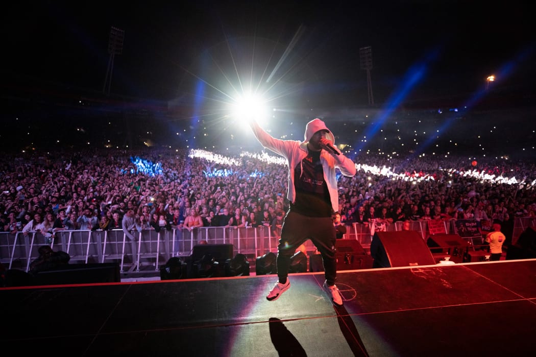 Eminem's Wellington concert last night drew a record crowd of more than 46,000 to Westpac Stadium.