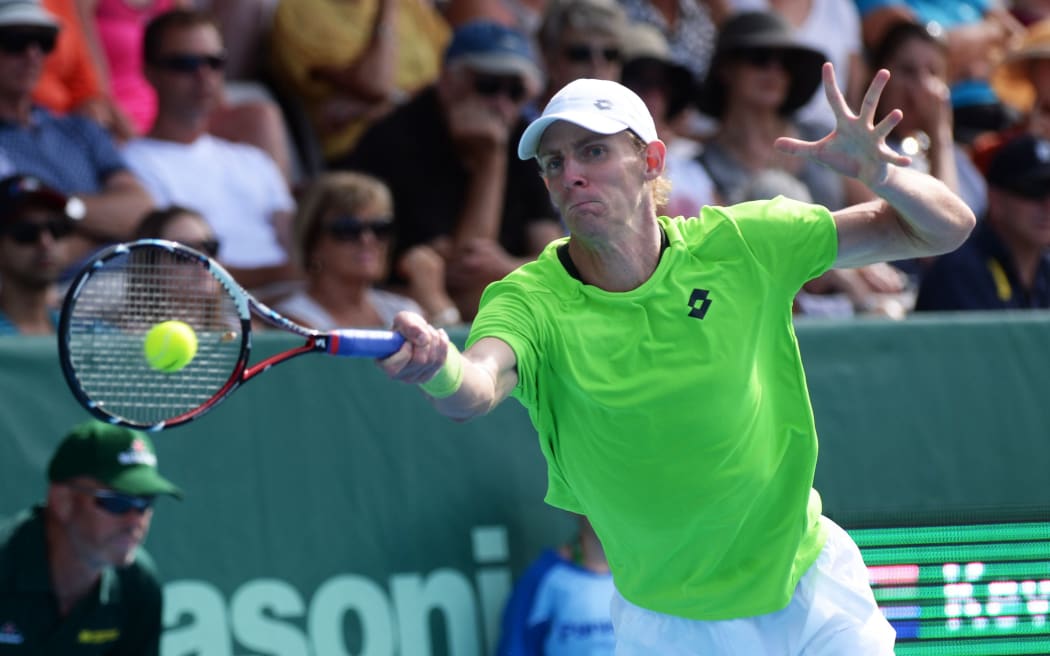 The South African tennis player Kevin Anderson in action at the 2014 Heineken Open.