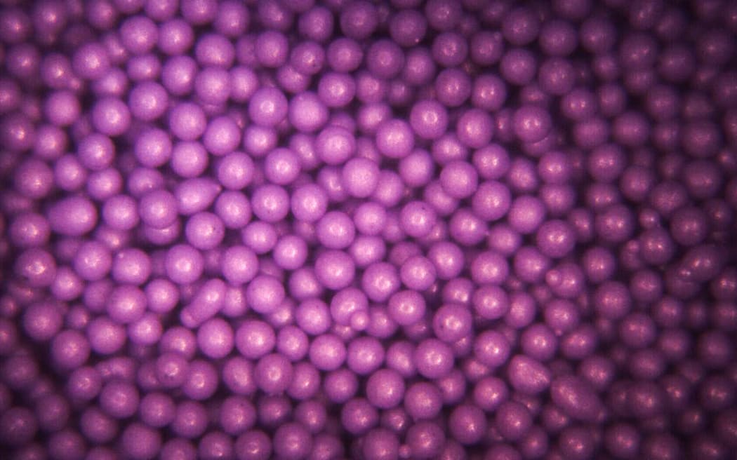 An extreme close up of microbeads.