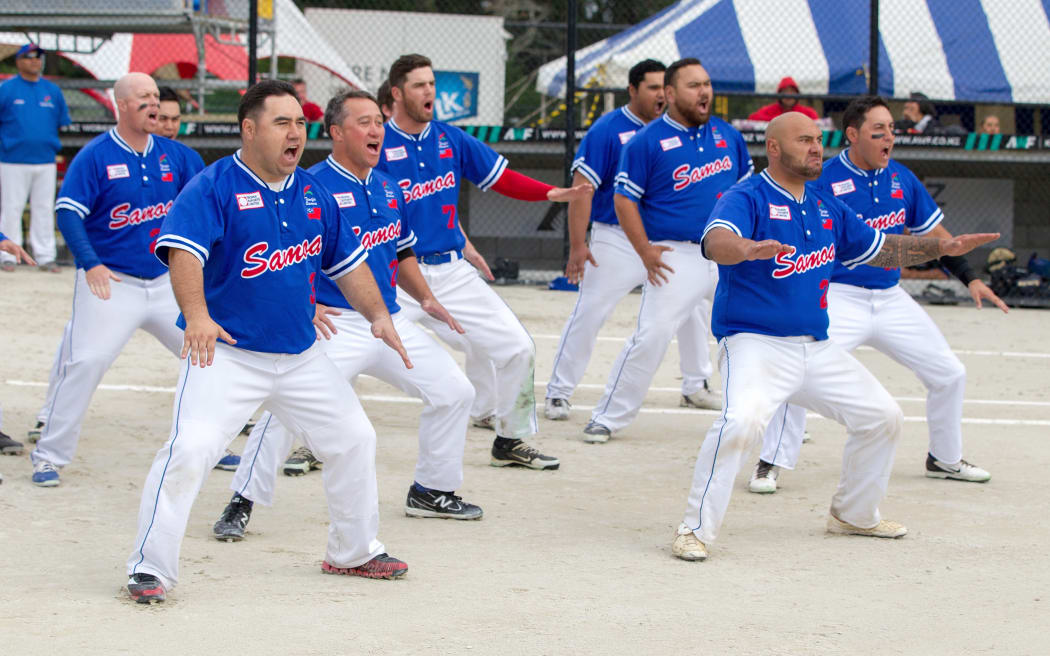 Samoa perform a haka during the World Softball Championships Oceania Qualifier.