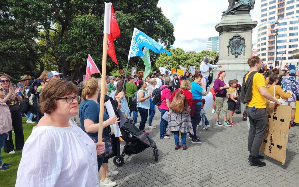 Striking teachers outside Parliament