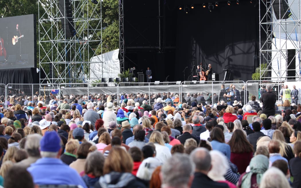 Audience listens to Yusuf Islam/ Cat Stevens perform at Hagley Park in Christchurch