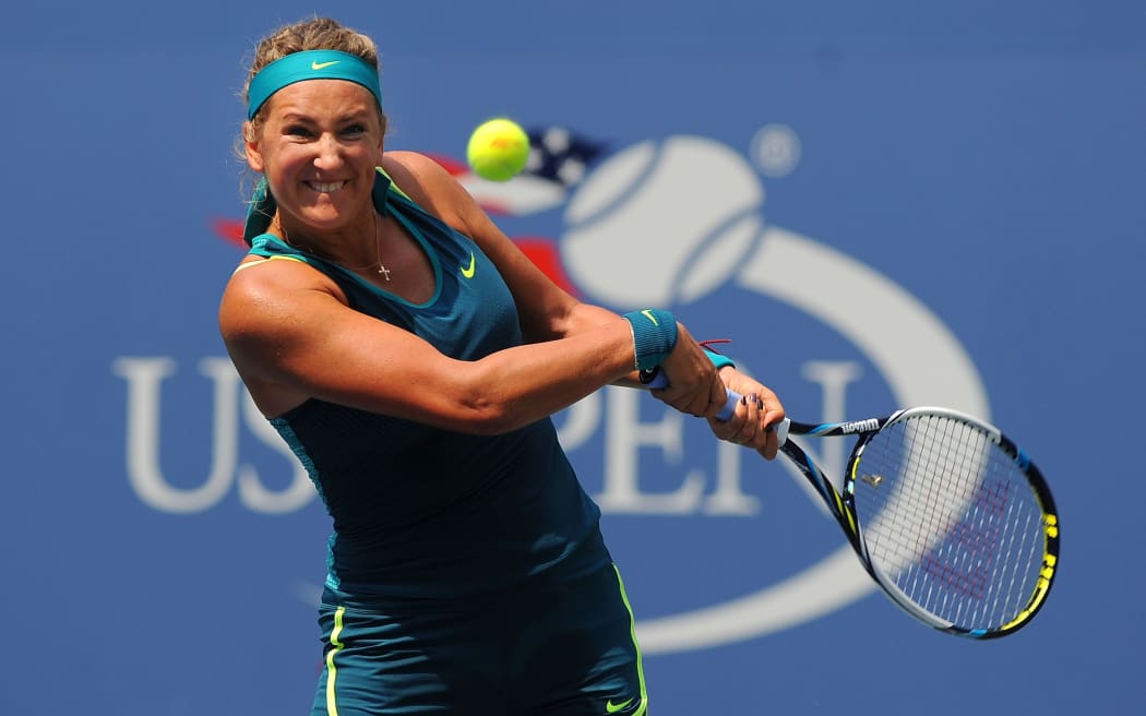 Victoria Azarenka of Belarus concentrates hard on a shot in New York