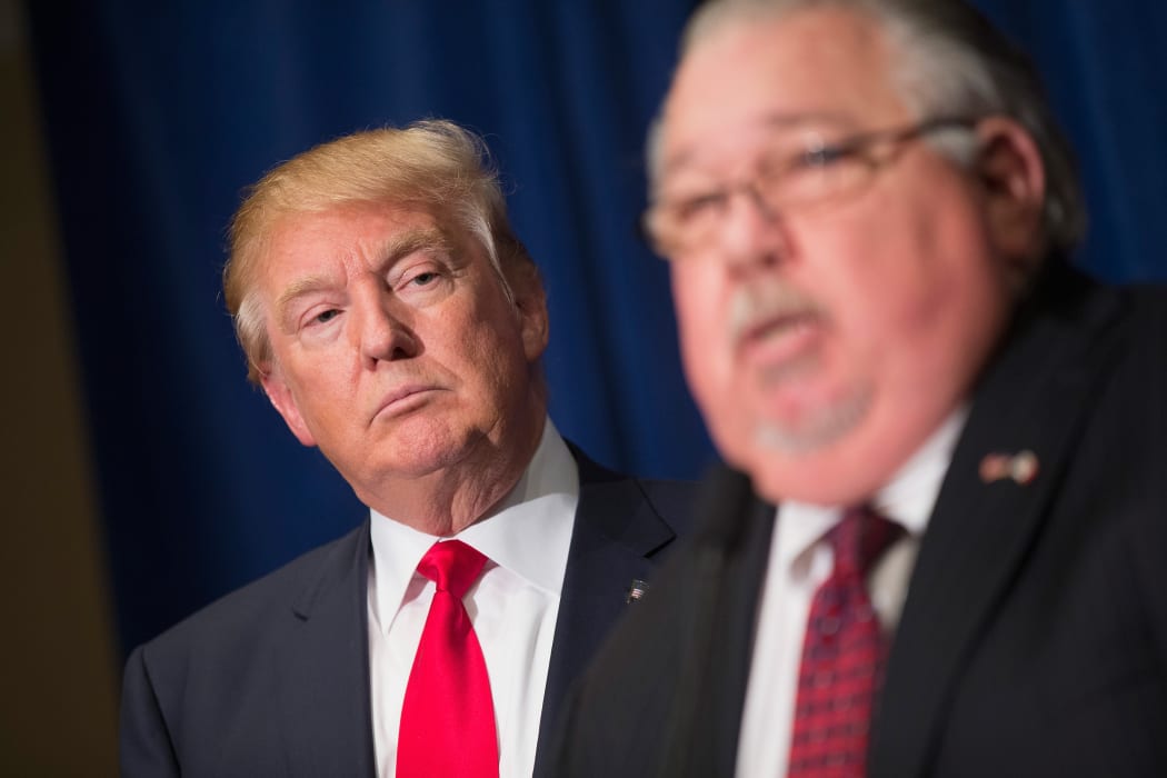 Donald Trump and Sam Clovis at a press conference in 2015
